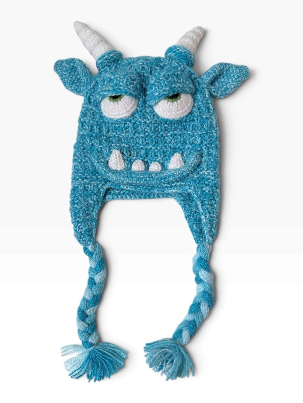 Kids Alpaca Blend Monster Handmade Knit Hat Blue OS